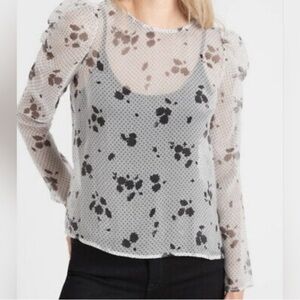 NEW Banana Republic Black & White Shimmer Snowday Ruched Sleeve Blouse Medium